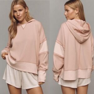 Anthropologie Daily Practice Oversized Pink Ribbed Detail Boxy Pullover Hoodie S